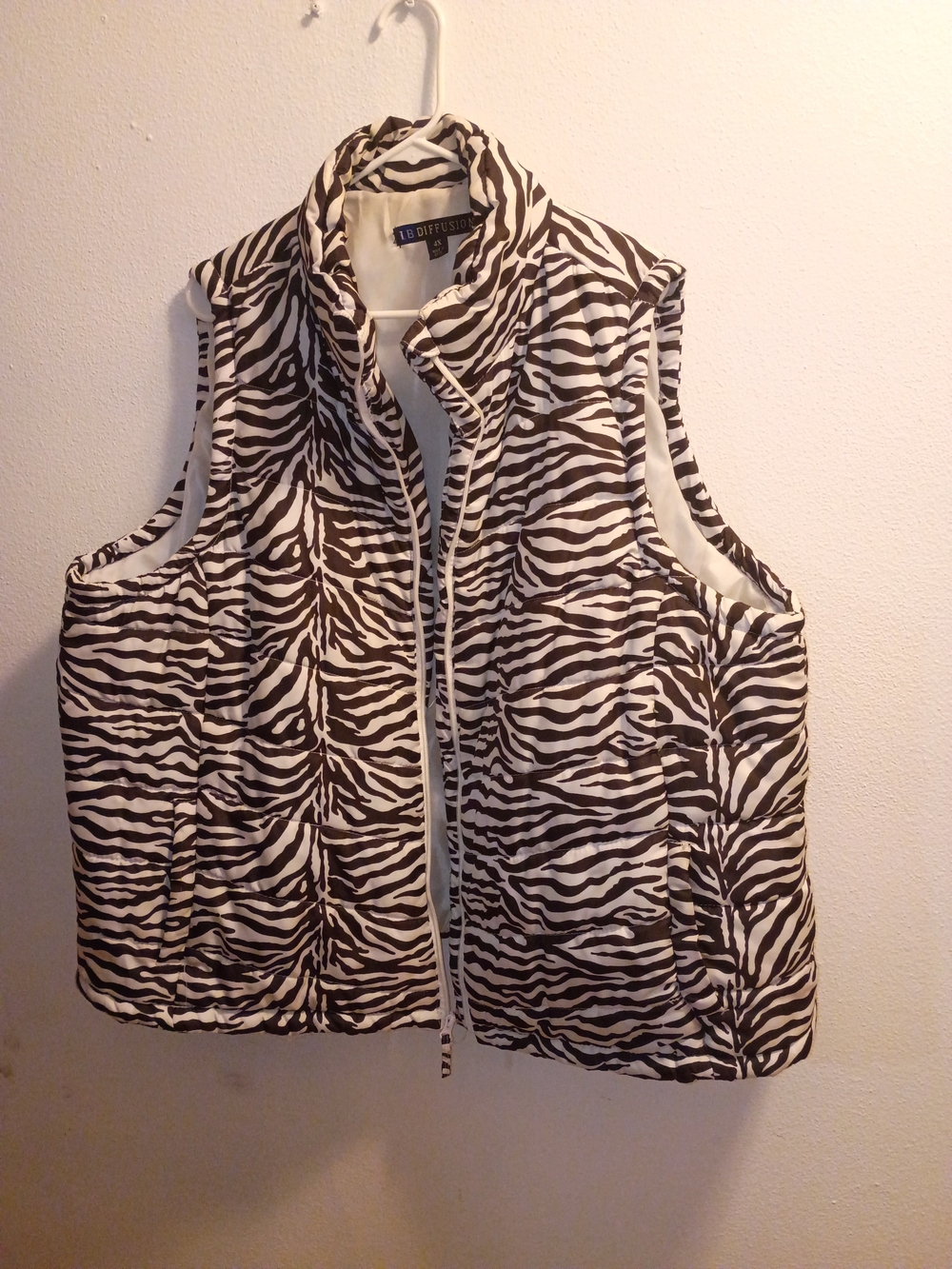 L. B. Diffusion Black & White Zebra Print Puffer Vest